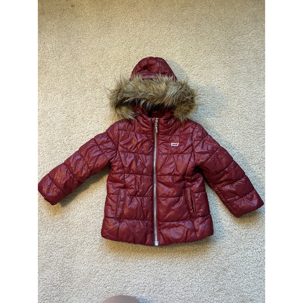 Levi's 18M Burgundy Puffer Jacket Removable Faux Fur Hooded Coat Insulated